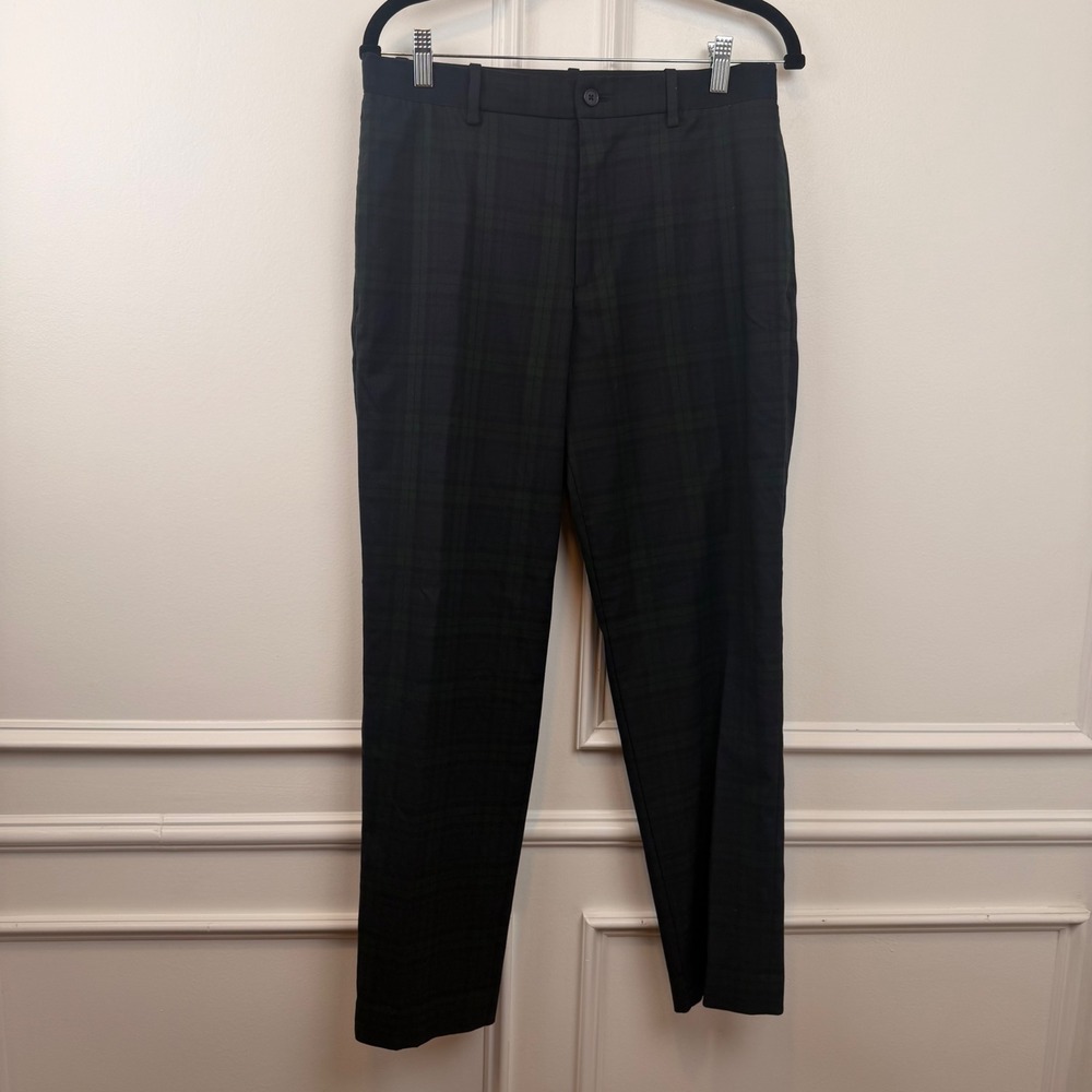 Uniqlo EZY Ankle Pants Mens Medium Green Black Watch Plaid Tartan Trousers Slim